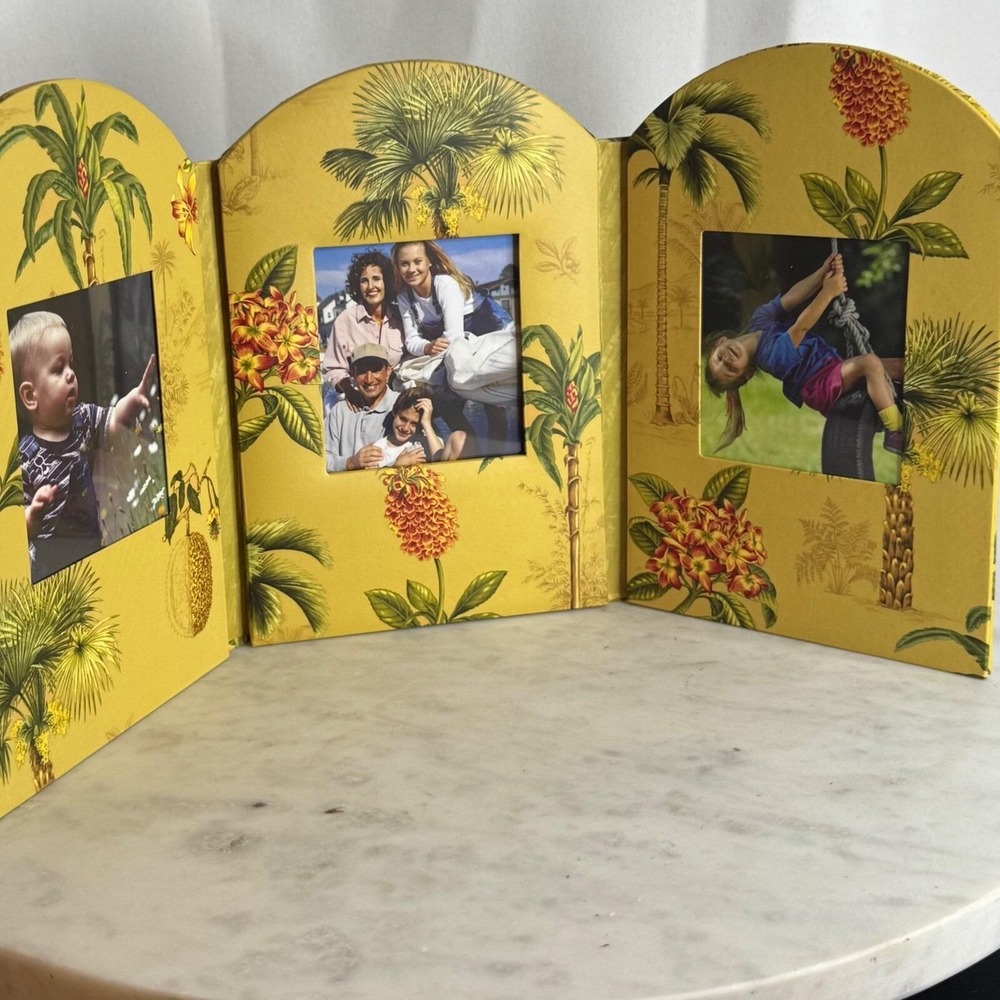 New Echo Creative Paper C.R. Gibson Tropical Palm Tree Folding 3-Photo Frame Y2K